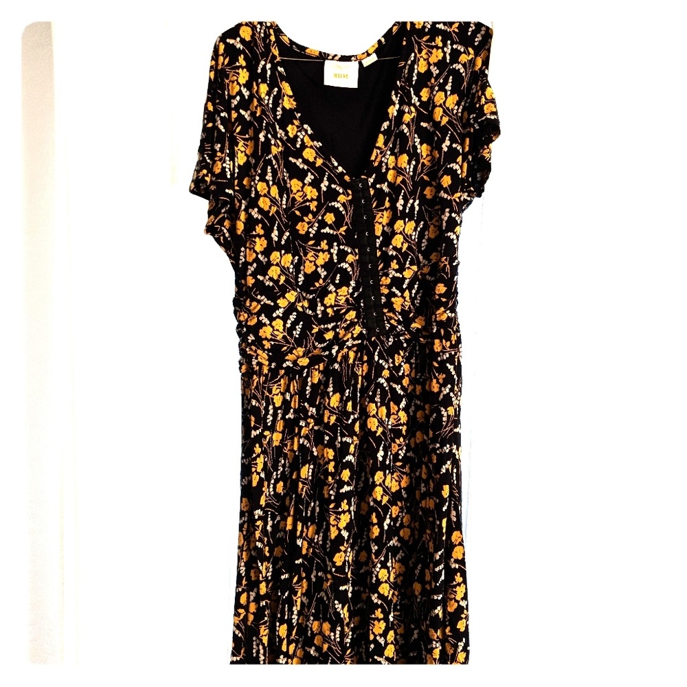 Anthropologie fall floral dress yellow black maeve